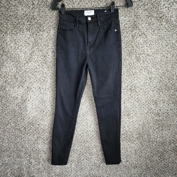 Frame Denim Womens 24 Jeans‎ Ali High Rise Cigarette Black Zip 5 Pocket Casual - Picture 1 of 11